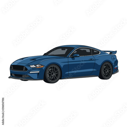 Sleek Blue Sports Car Coupe with Spoiler, Modern Automotive Design, Isolated on White
