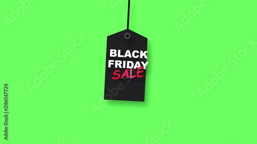 Black Friday Sale Announcement with Hanging Tag on Bright Green Background