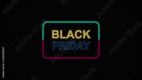 Neon Black Friday Sale Sign with Bright Colors and Light Effects