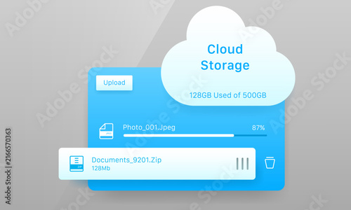 Cloud storage file manager and upload progress user interface design template