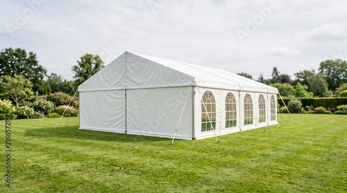 Judul SEO Adobe Stock
White party marquee tent set up on a green lawn in a scenic garden for outdoor events, wedding receptions, and corporate celebrations