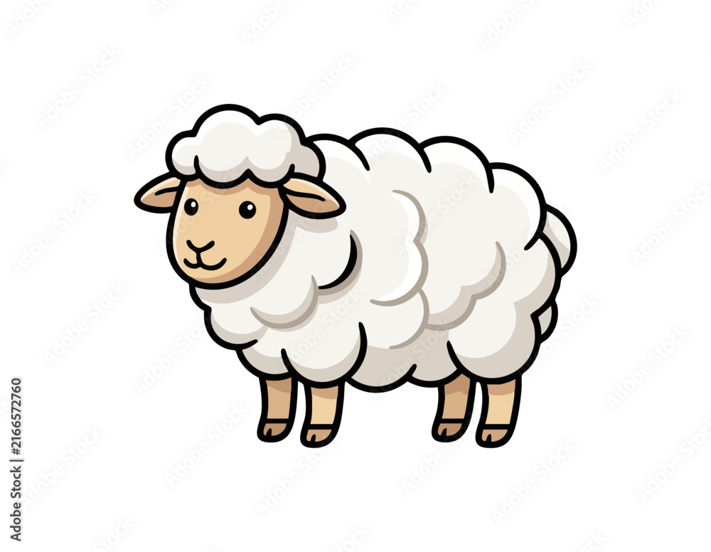 Obraz premium Cute cartoon sheep illustration with fluffy wool and friendly face