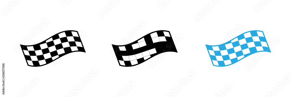 Fototapeta premium Three variations of a checkered racing flag on a white background