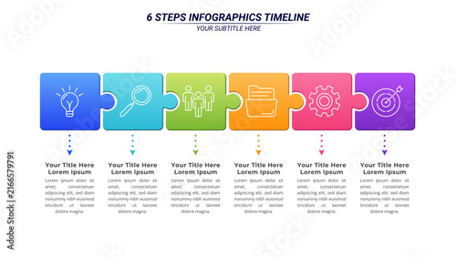 6 Step Puzzle Timeline Infographic with Editable Text for Business Process and Strategy Presentation