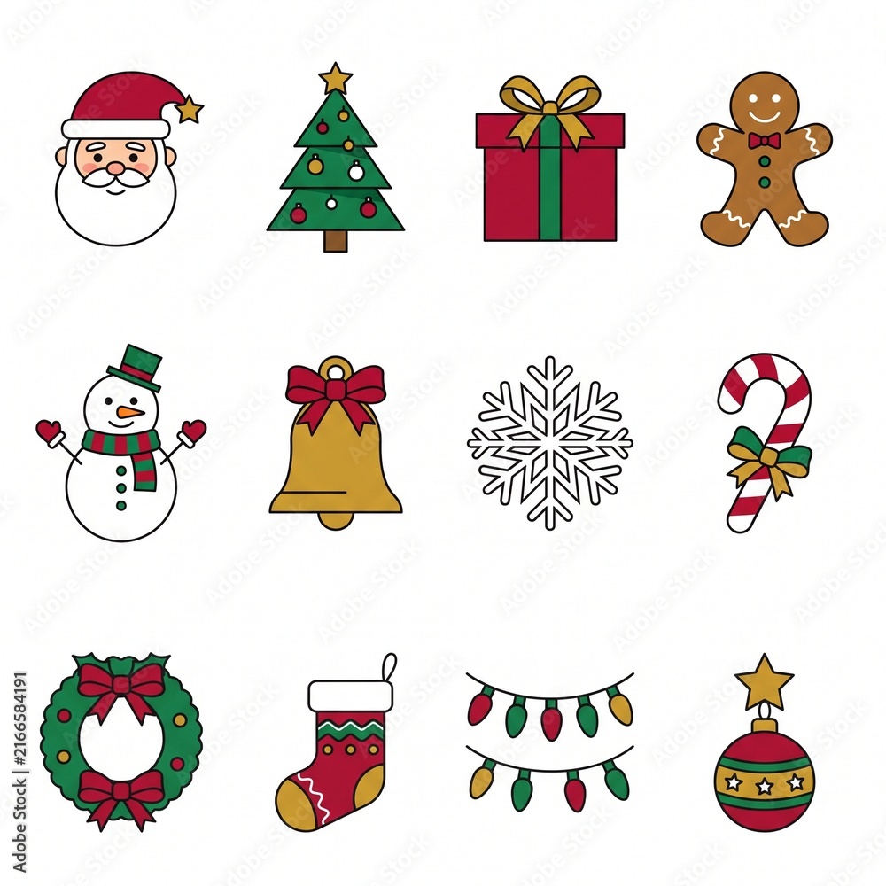 Fototapeta premium Set of Cute Modern Flat Christmas Icons Vector Asset