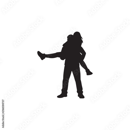 Romantic Couple Carrying Partner Silhouette Vector Illustration