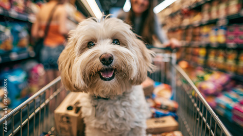 Woman with dog in pet friendly store