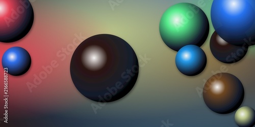 Foto A vibrant collection of abstract spheres floats in a gradient space, evoking futuristic digital creativity and innovation