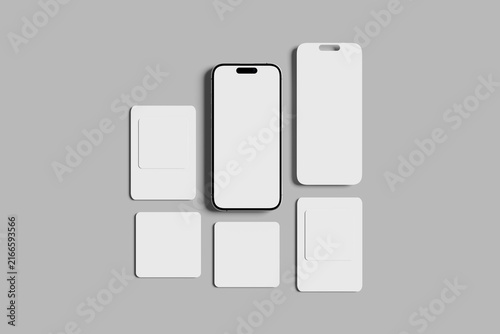 Minimalist Smartphone and Blank Cards Mockup on Gray Background