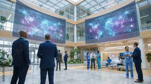 Global Healthcare Network in Modern Office Atrium