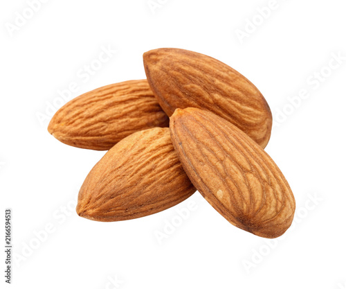 Four Dry Brown Almond Kernels Isolated on White Background
