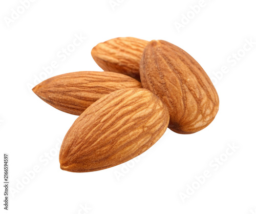 Close Up Group of Natural Almond Nuts Isolated on White Background