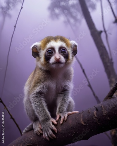 A young pygmy slow loris in violet fog basin