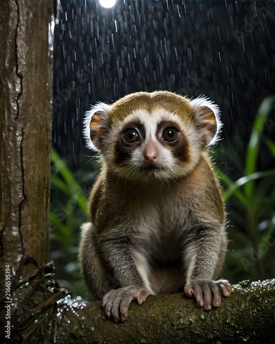 A  pygmy slow loris in a cursed lantern swamp