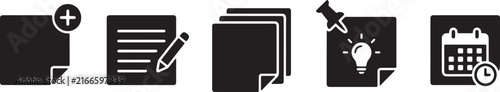 Note Paper Icon Set Black Solid Vector for Office Task Management
