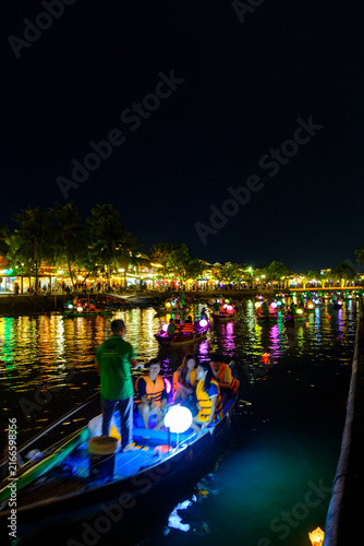 Hoi An Night on the Hoai River – Colorful Boat Lights and Vibrant Reflections