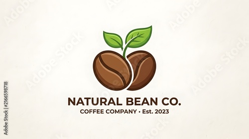 Circular Organic Bean Company Logo with Coffee Bean, Green Leaves, and Botanical Branding