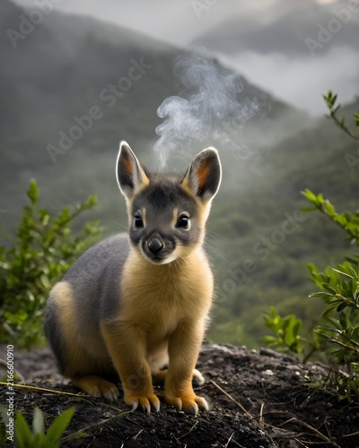 A baby patagonian mara rabbit genetic hybrid fantasy animal, fictional species,  in a dream valley