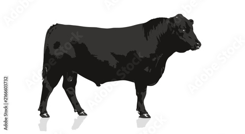 Robust Black Bull Silhouette Standing Isolated on White Background for Agricultural Branding and Cattle Farming Design Projects