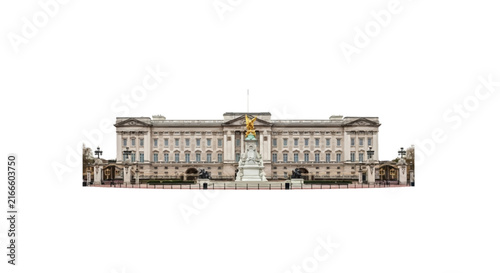Majestic Historic Royal Palace Architecture Featuring Grand Classical Facade and Ornamental Monument Statue Isolated on White Background