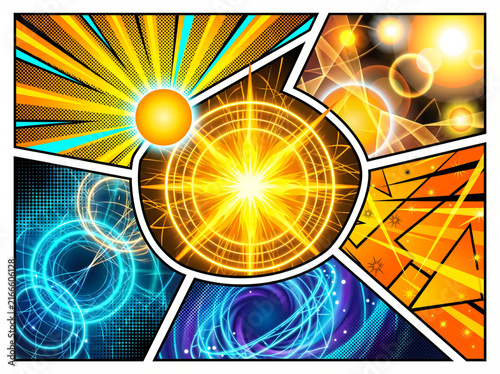 Solar Energy Comic Panel Background – Bright Power Theme