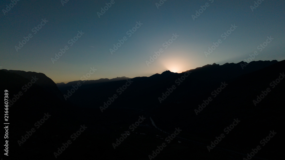 Fototapeta premium alpine landscape panorama in the evening, mountain