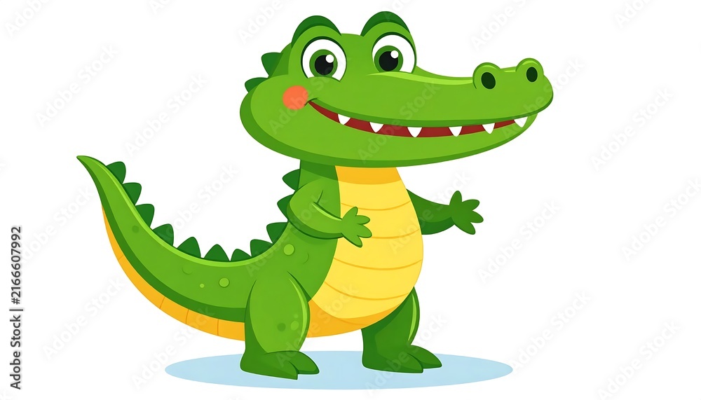 Fototapeta premium Cute green frog character sitting on lily pad.
