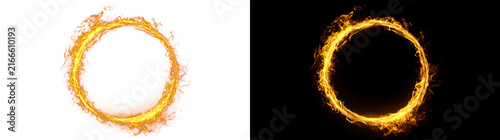 Foto Fire ring blazing in golden flames forms a bright circular loop for PNG, Transpa
