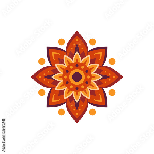 Vector floral mandala ornament with geometric petals for Happy Diwali and Indian festival decoration. Isolated element on white background for card, banner or rangoli design.