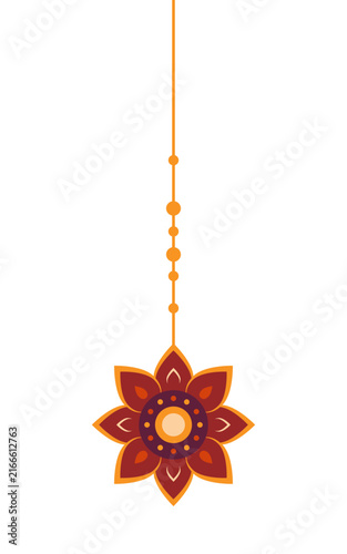 Vector hanging floral ornament with beads for Happy Diwali festival. Traditional Indian decoration element isolated on white background for banner, card or border design.