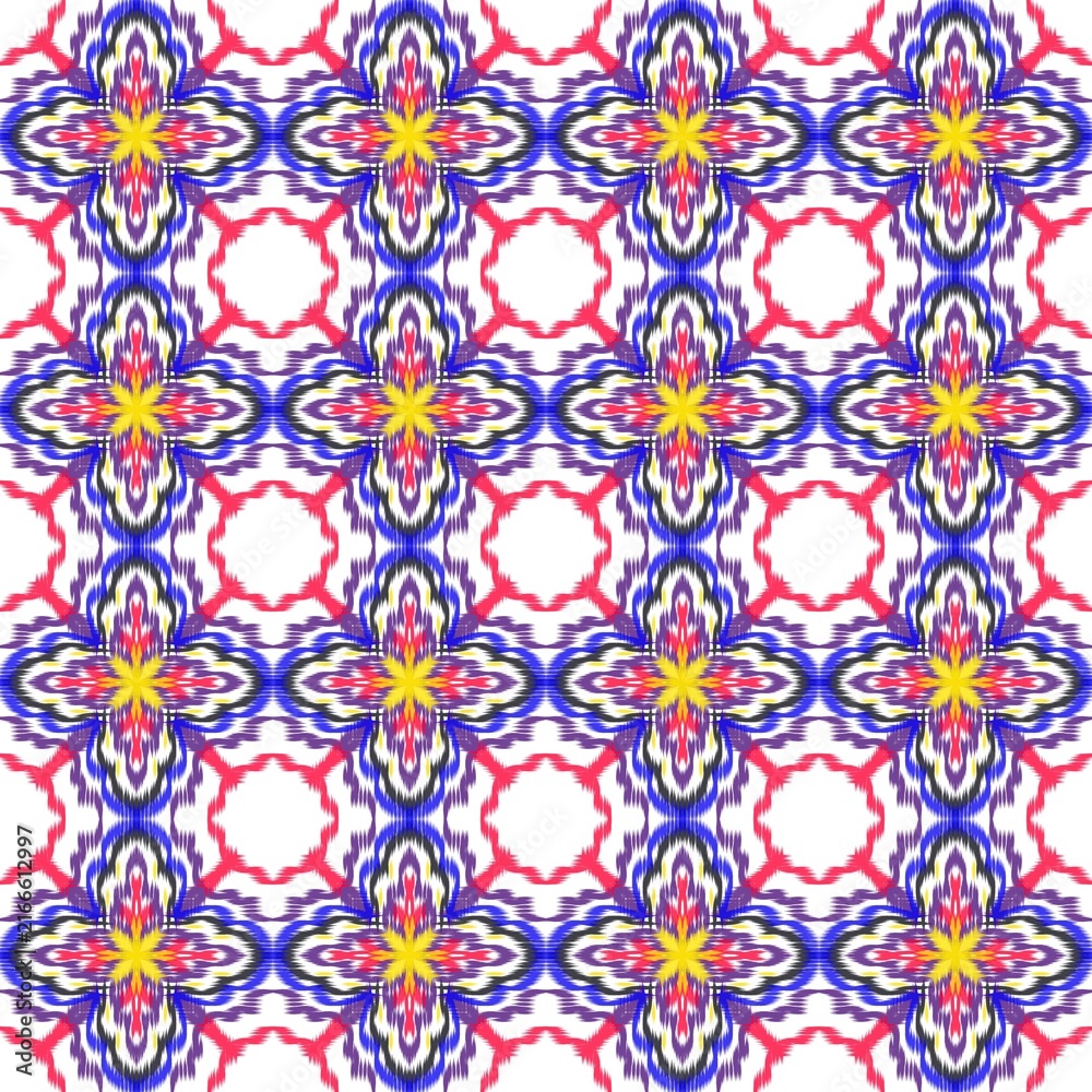 This image shows a traditional Thai fabric with an intricate geometric pattern. 