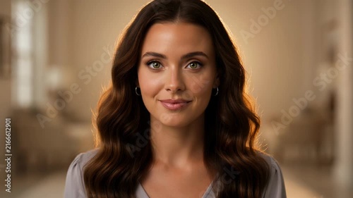 Beautiful Young Woman Speaking Directly to Camera in Soft Light