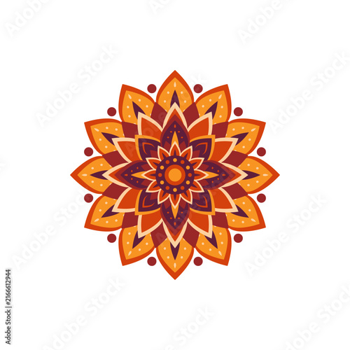 Vector floral mandala ornament with geometric petals for Happy Diwali and Indian festival decoration. Isolated element on white background for card, banner or rangoli design.