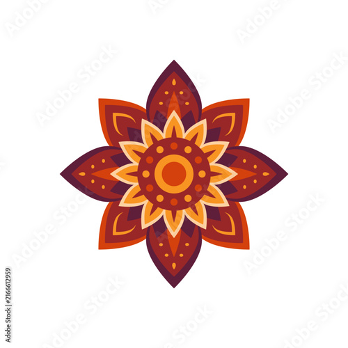 Vector floral mandala ornament with geometric petals for Happy Diwali and Indian festival decoration. Isolated element on white background for card, banner or rangoli design.