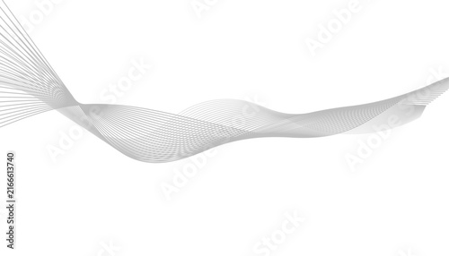 Minimalist grey wave vector on white background, abstract flowing lines graphic, elegant smoke motion design for corporate presentation slides