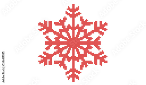 Red Snowflake Pixel Art Pattern Scandinavian Winter Ornament Isolated on White Background for Christmas Craft and Embroidery Design