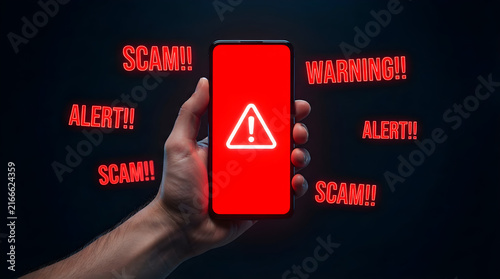 smartphone scam warning alert with cybersecurity threat concept