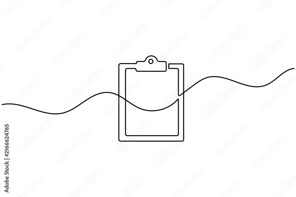 Obraz premium Clipboard one-line art with editable stroke minimal outline vector design