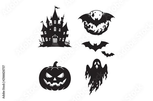 Halloween Silhouettes Castle Pumpkin Ghost Bat And Vampire Shape