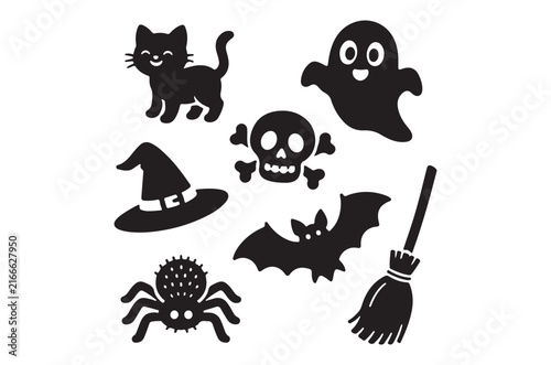 Halloween Silhouette Collection Black Cat Ghost Spider And Other Symbols