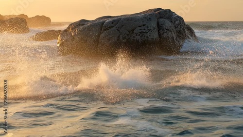 Sea Serpent Emerging from Ocean Waves during Sunset