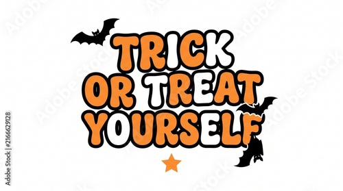 Trick or treat yourself halloween typography with black bats and orange star