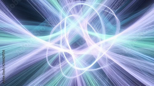 Abstract swirling light streams create glowing ethereal pattern with neon glow on dark background, energy, motion, and futuristic concept