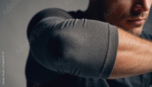 Male Athlete Wearing Elbow Compression Sleeve for Sports Support, Joint Stability, Injury Prevention and Athletic Performance