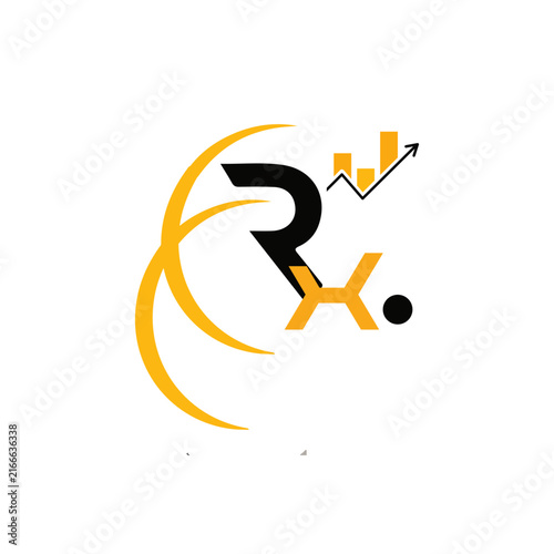 Modern Rx Medical Logo Design with Growth Chart Arrow Vector Concept