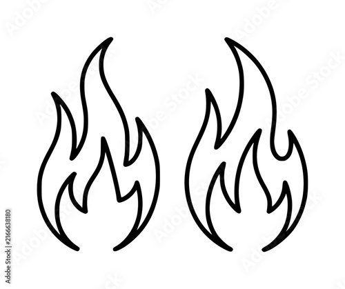 Two simple black outline fire flame isolated on a plain white background for projects