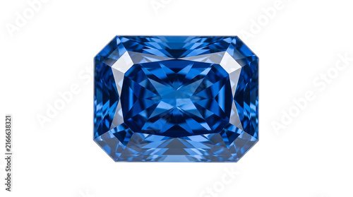 Radiant blue sapphire gemstone as isolated object