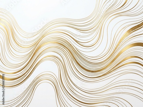 Abstract golden wavy lines pattern, elegant flowing gold curves on white background, luxury background design, liquid gold texture, creative wallpaper