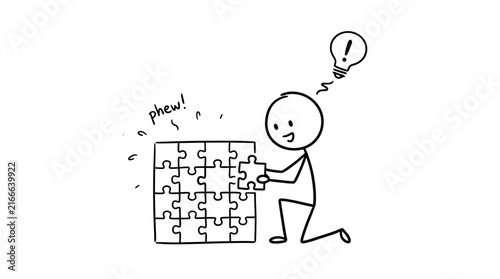 Character placing final jigsaw puzzle piece.