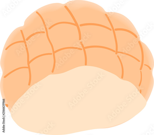 Japanese melon pan bread bun icon. Flat cartoon illustration of popular Asian bakery item with characteristic lattice-patterned cookie dough crust. White background